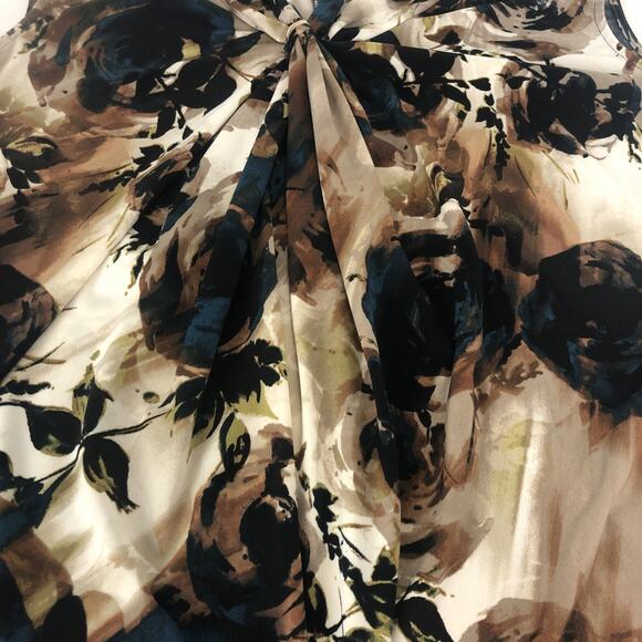 Worthington Women’s Sleeveless Crossover Blouse 1X Stretch Brown Blue Floral Top - Picture 9 of 16